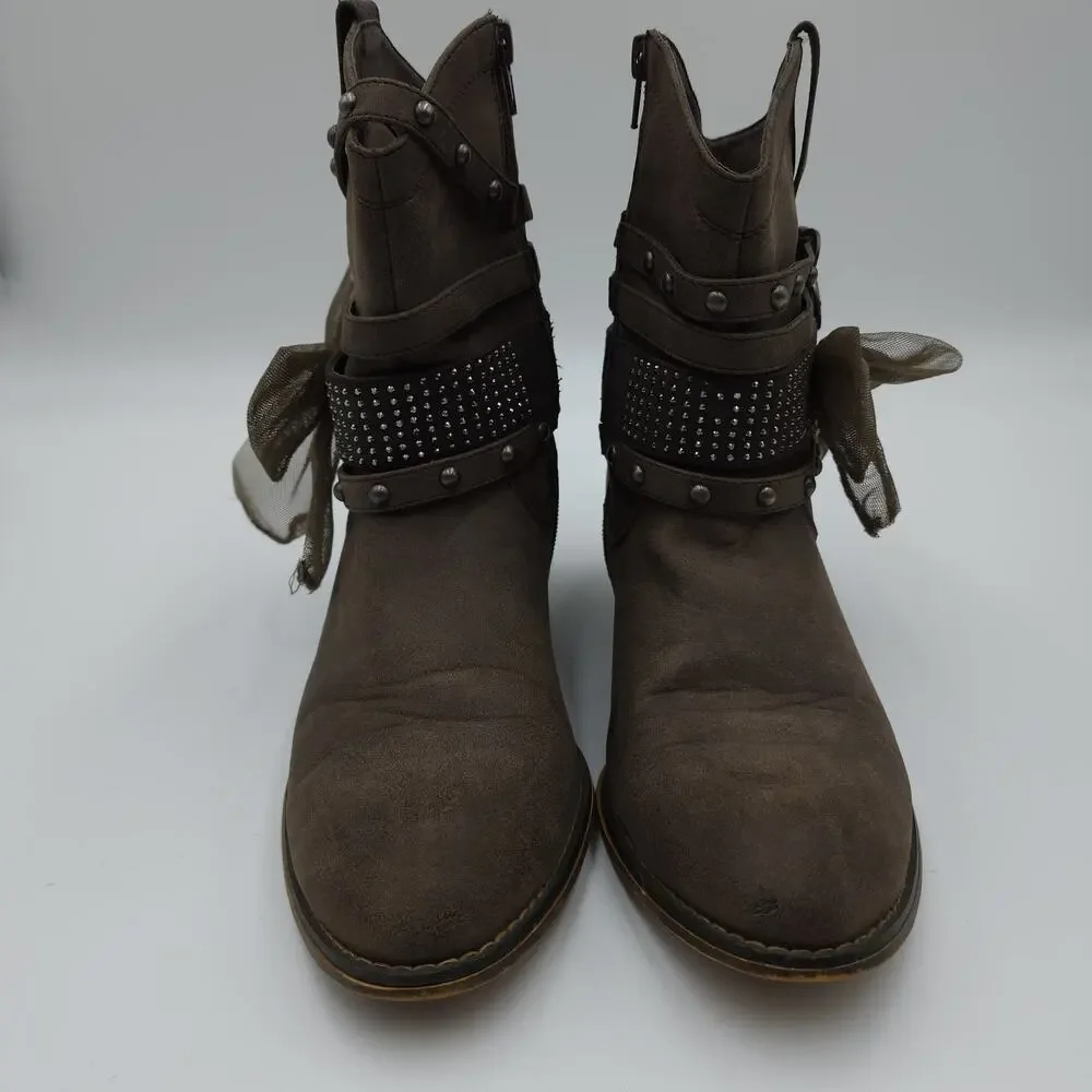 HOT TOMATO RANGER Strappy Embellished Ankle Boots in Brown Size 9.5